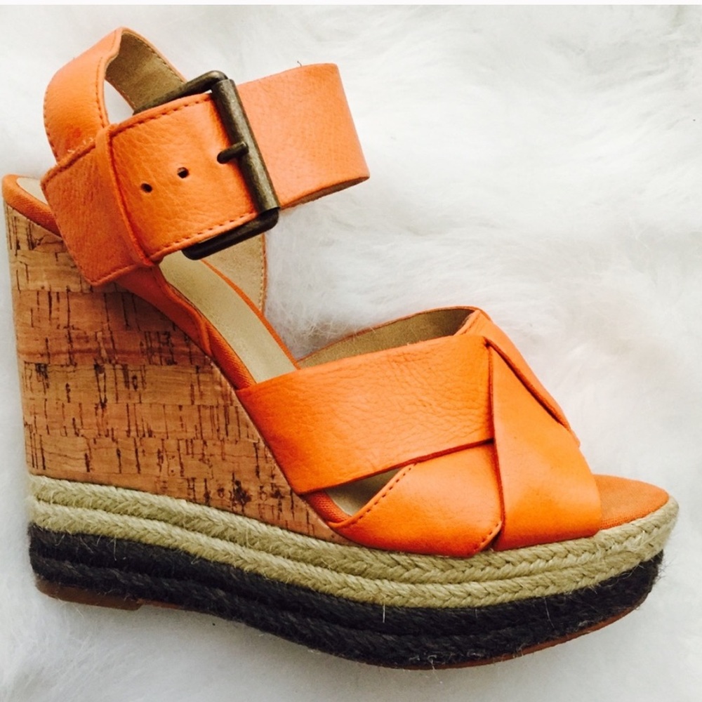 Coral color wedges. Boho.